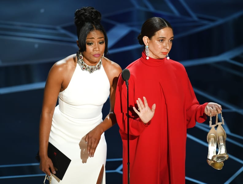 HOLLYWOOD, CA - MARCH 04:  Actors Tiffany Haddish (L) and Maya Rudolph speak onstage during the 90th Annual Academy Awards at the Dolby Theatre at Hollywood & Highland Center on March 4, 2018 in Hollywood, California.  (Photo by Kevin Winter/Getty Images)