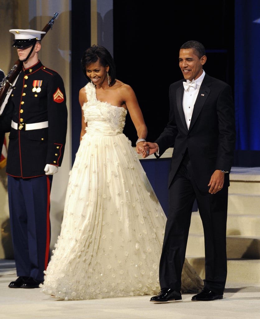 Michelle wore this white-shoulder Jason Wu gown with appliqué to the Inaugural Ball in 2009.