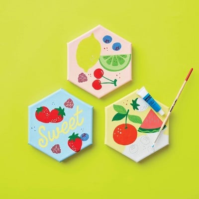 Mondo Llama 3ct Paint-Your-Own Hexagon Canvas Kit Fruit