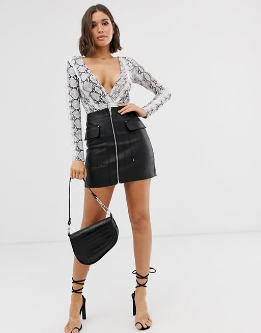 River Island Faux Leather Zip-Through Mini Skirt With Utility Pockets