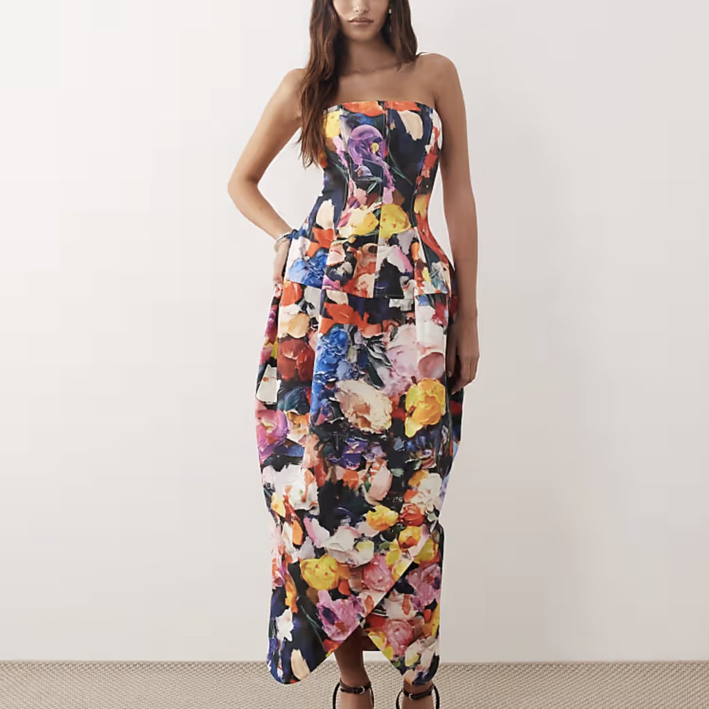 Arrange Structured Volume Bandeau Midi Dress in Bloom Floral Print