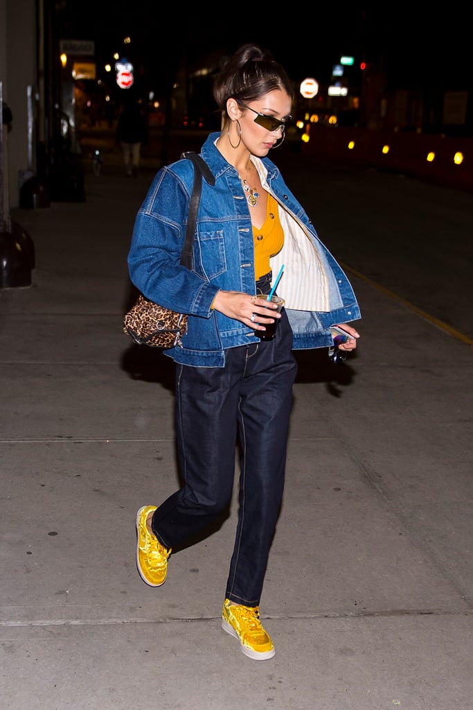 Bella Hadid Yellow Velvet Nike Sneakers