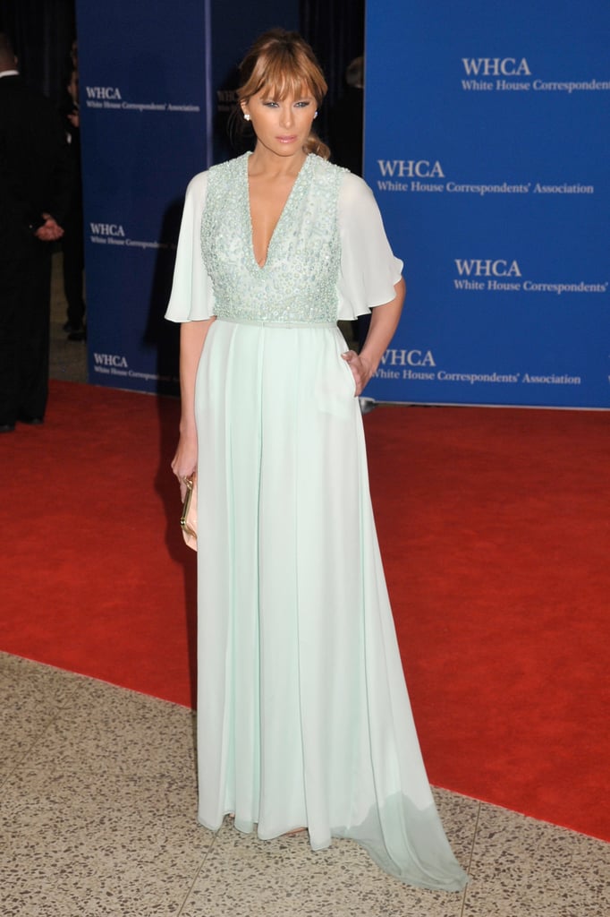 Melania looked elegant, but definitely popped in this mint gown at the 2015 White House Correspondents' Dinner.