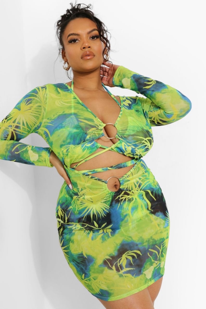 Boohoo Tropicana O-ring Mesh Beach Dress