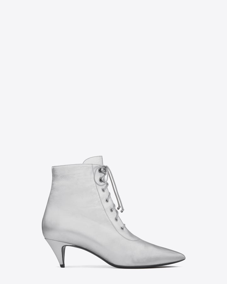 Saint Laurent Cat Boot in Silver Metallic Leather