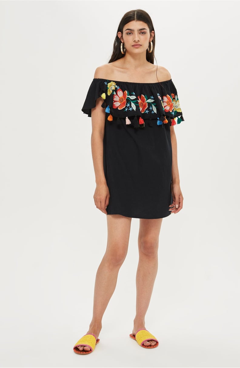 Topshop Embroidered Bardot Minidress