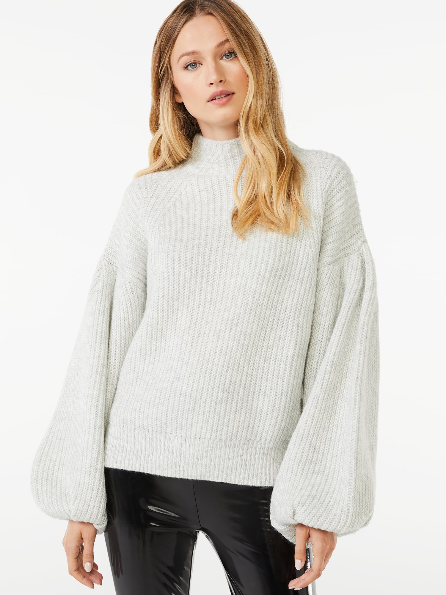 Mock neck balloon deals sleeve sweater