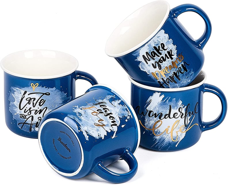 Bruntmor Set of 4 Motivational Ceramic Enamel Mugs