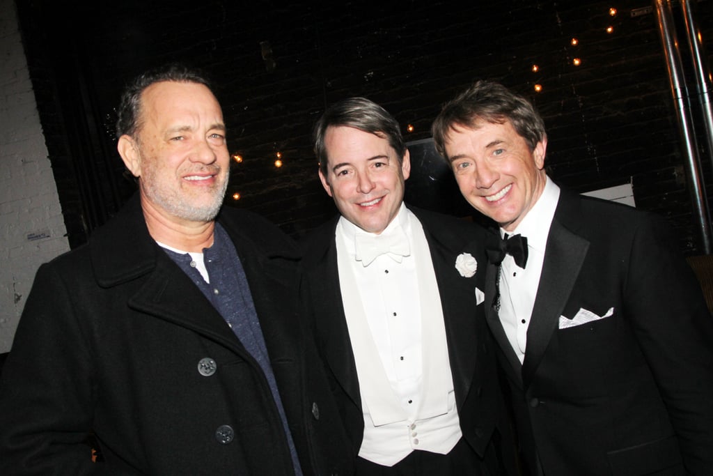 Tom Hanks showed his support for Matthew Broderick and Martin Short at their performance of It's Only a Play in NYC on Wednesday.