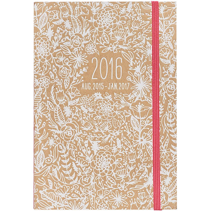 2015-2016 Paper Source White Floral Stitch-Bound Planner