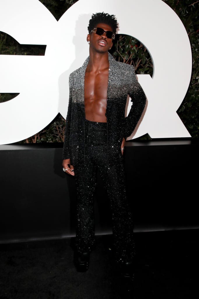 Lil Nas X Wears Sequin Suit and Platform Boots at GQ Awards