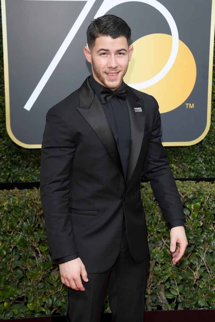 Nick Jonas | Time's Up Pin at the Golden Globes 2018 | POPSUGAR Fashion ...