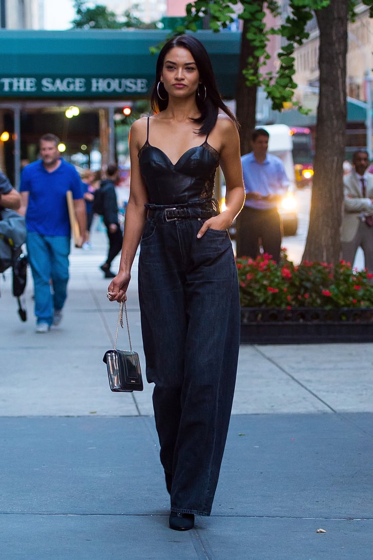 Shanina Shaik styled her leather and lace corset top with a pair of