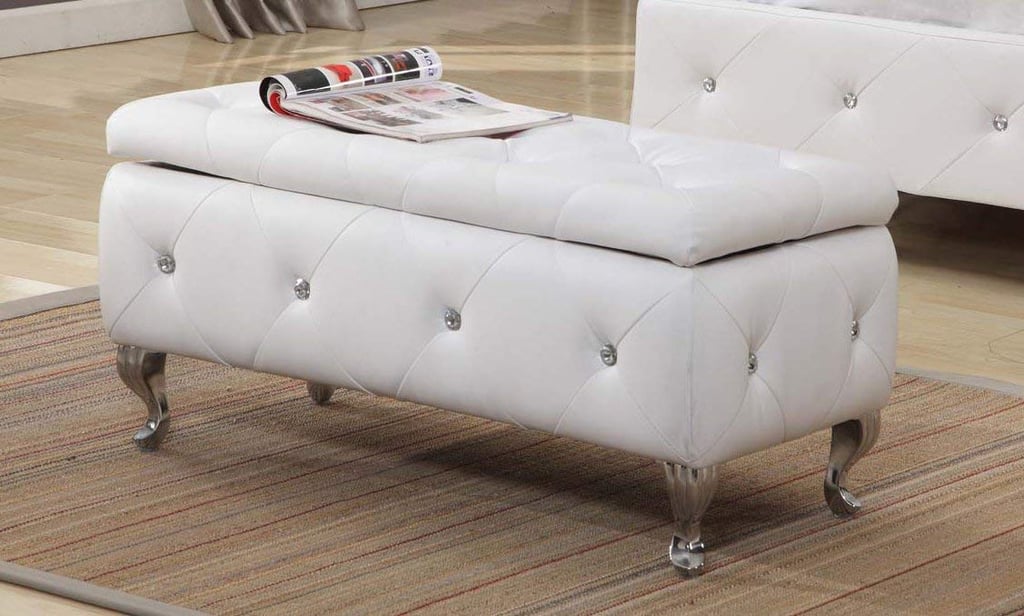 White Vinyl Upholstered Storage Bench