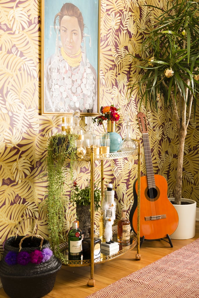 Justina's home proves it is possible to stay true to your boho-glam style while decorating for the holidays. She didn't even succumb to green and red decor. "I think that any color can be festive, especially once paired with plants or flowers and metallic elements."