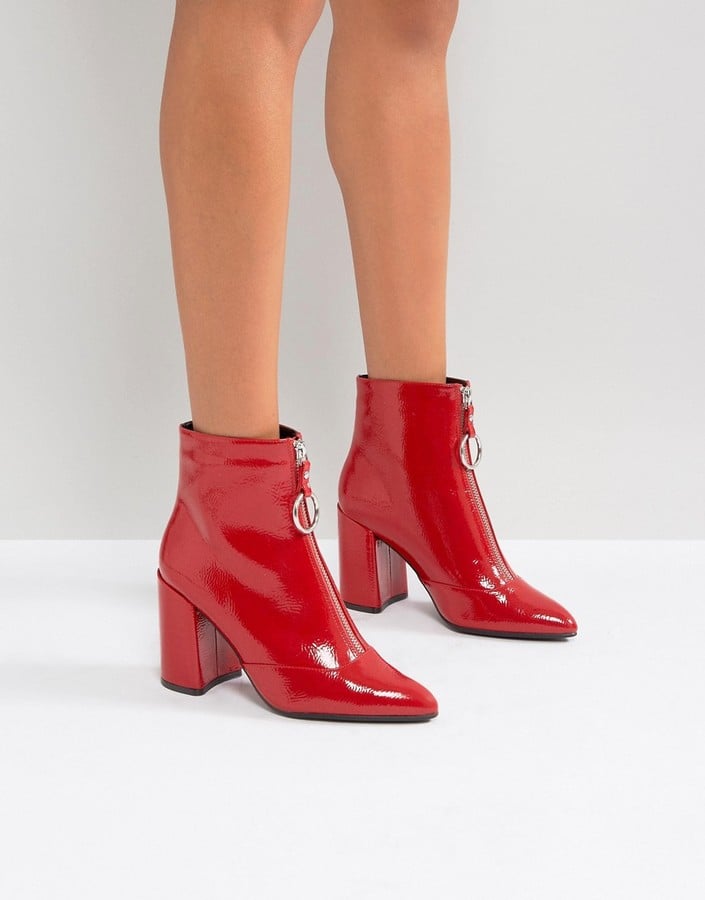 Miss Selfridge Patent Zip Front Ankle Boot