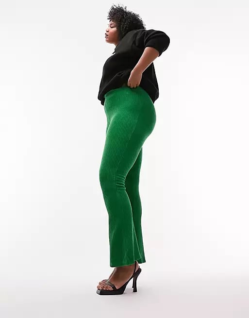 Topshop Curve Stretchy Corduroy Flared Pants in Green