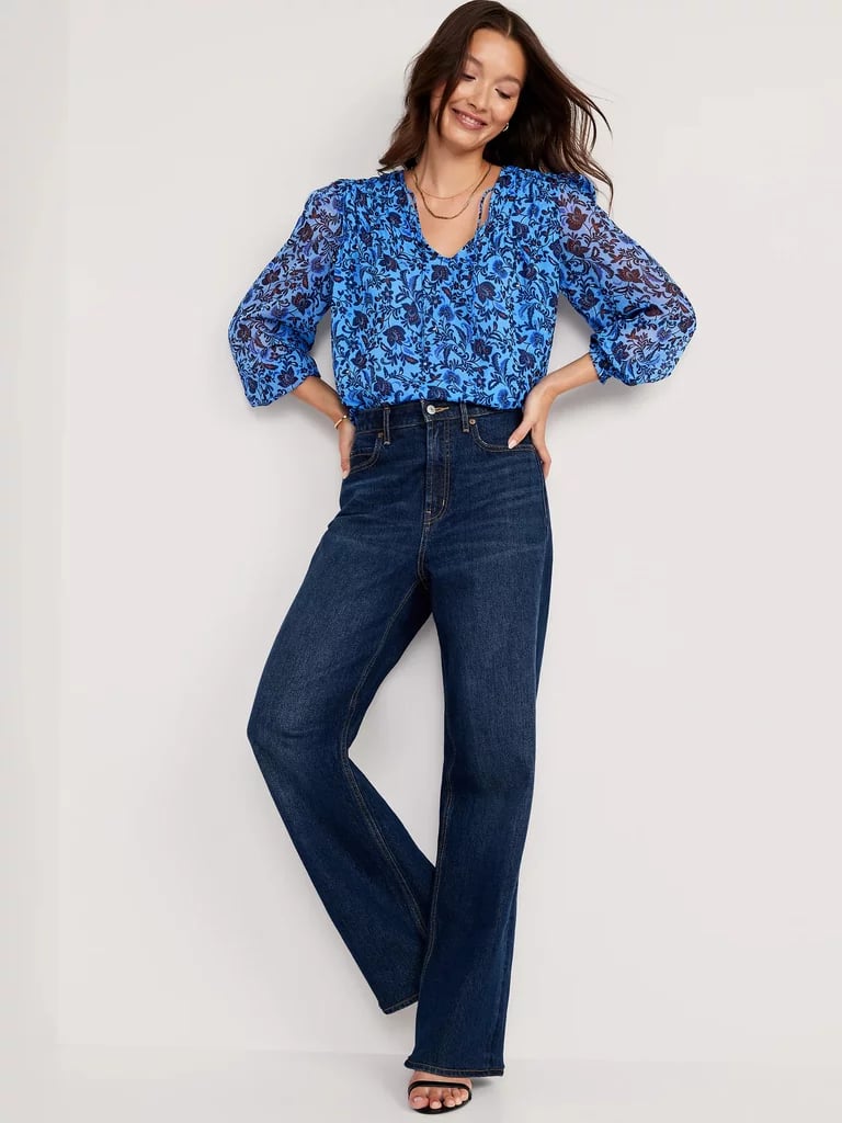 Old Navy Chiffon Smocked Poet Swing Blouse