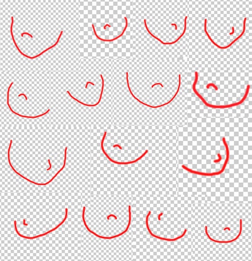 And now take a look at the traces of the female characters' faces.
