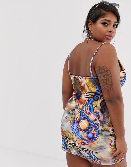 New Girl Order Curve Cami Dress With Cowl-Neck in Cherub-Print Velvet