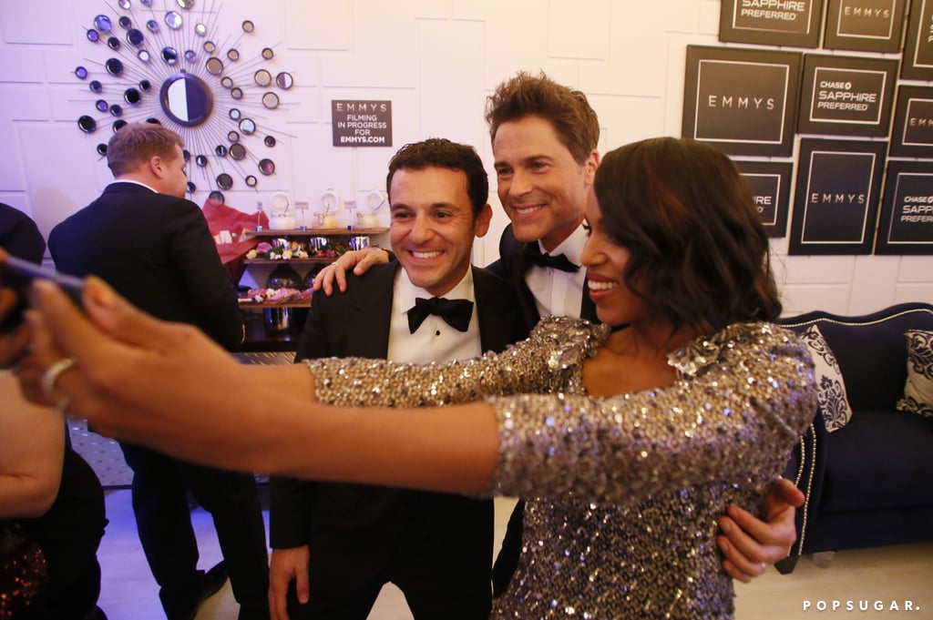 Fred Savage and Rob Lowe smiled big as Kerry took a picture of the group.