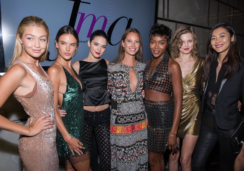 Several gorgeous ladies — Gigi Hadid, Alessandra Ambrosio, Kendall Jenner, Christy Turlington, Naomi Campbell, Lindsey Wixson, and Liu Wen — gathered for a group shot at the Fashion Media Awards on Friday.