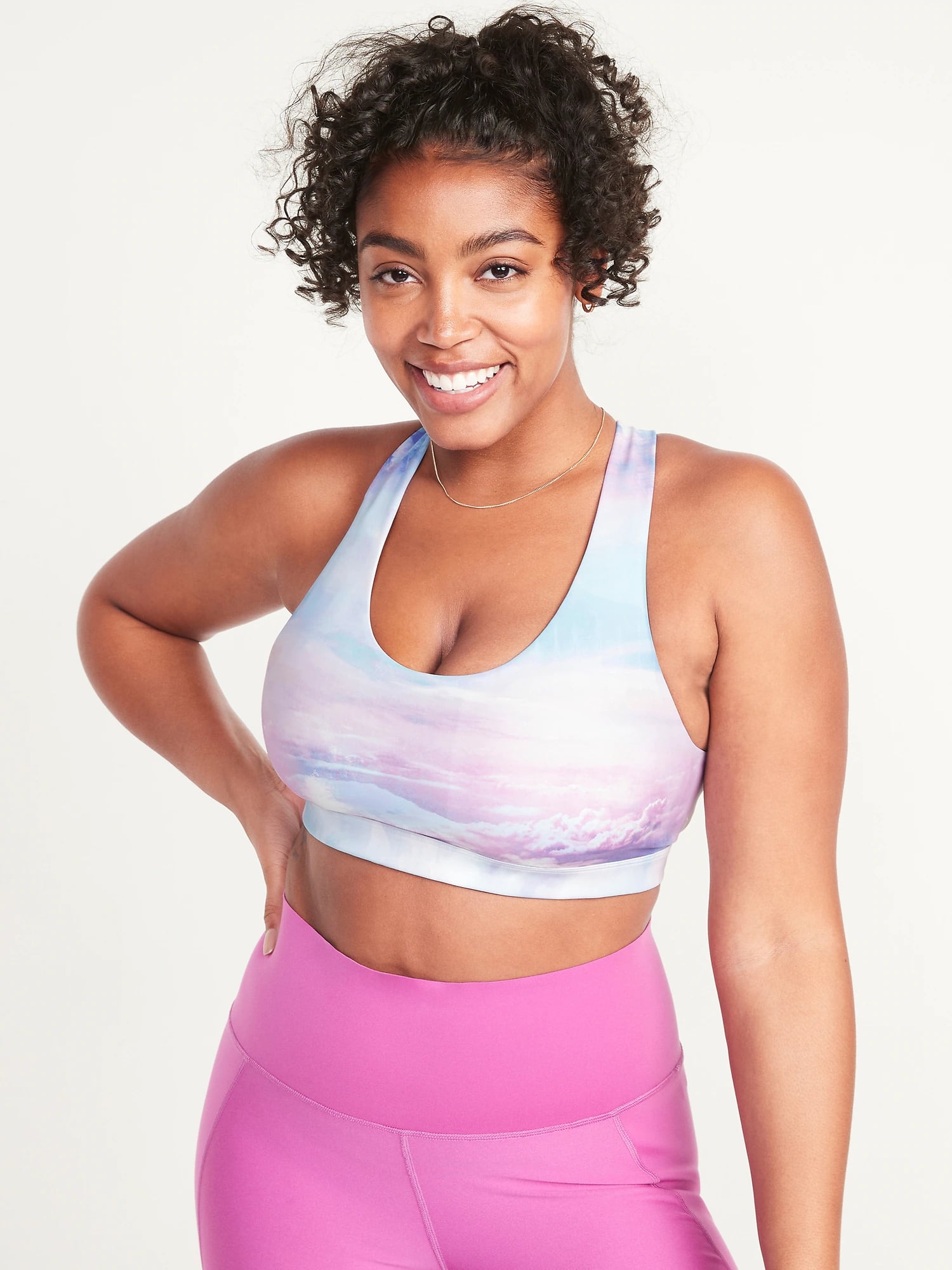 Old Navy Medium Support PowerSoft Strappy Sports Bra Pink Floral