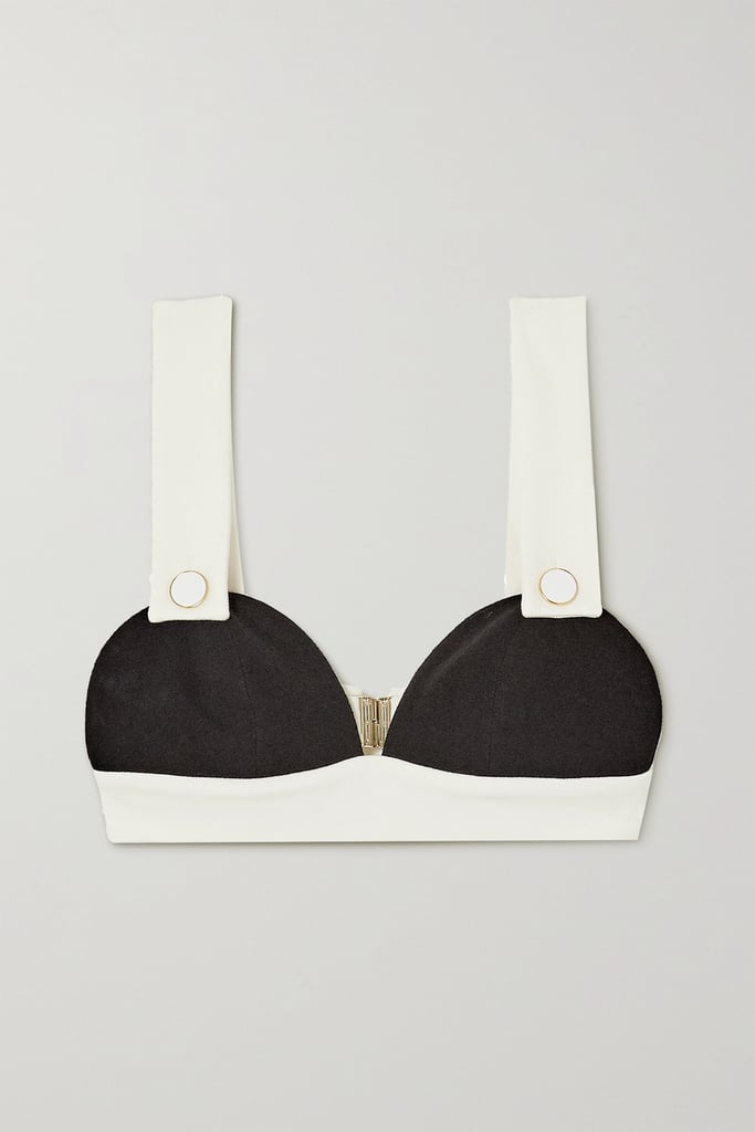 Rowen Rose Black Button-embellished two-tone wool-crepe bralette