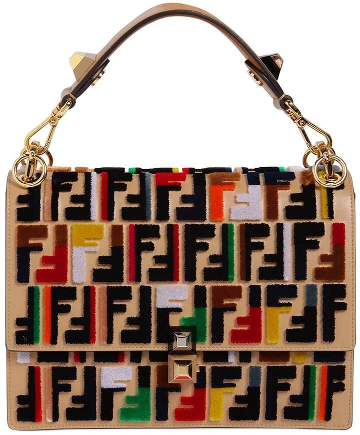 Fendi Medium Kan I Velvet Ff Logo Leather Bag
