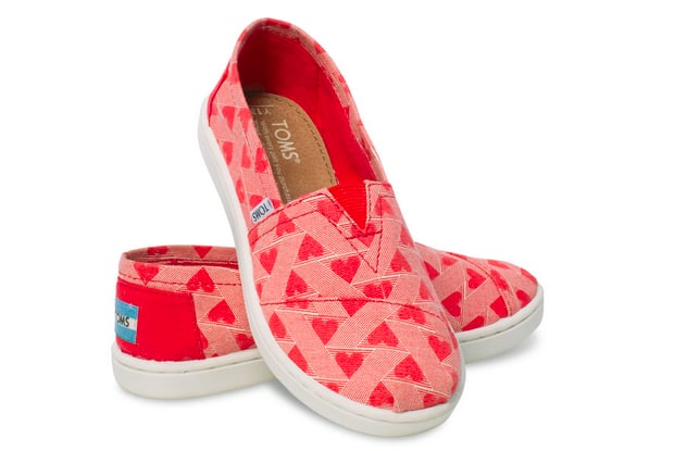 Toms Red Canvas Hearts Slip-Ons
