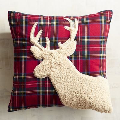 Sherpa Reindeer Tartan Plaid Pillow ($30)
