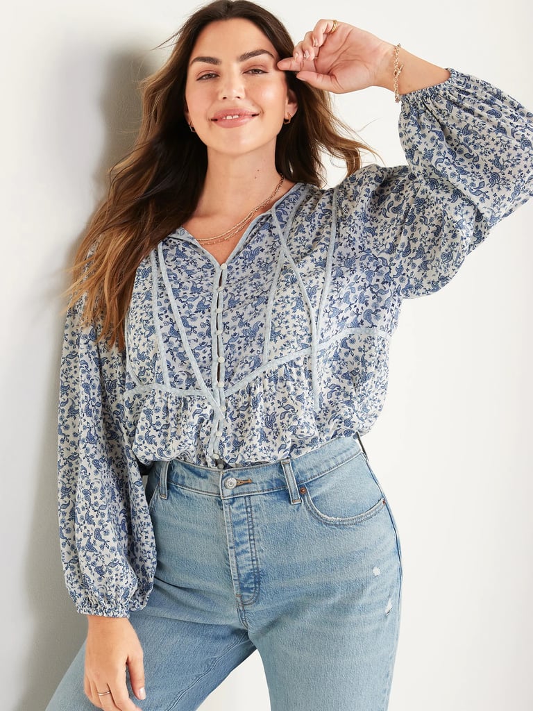 A Floral Top: Old Navy Oversized Button-Front Mixed-Print Poet Blouse