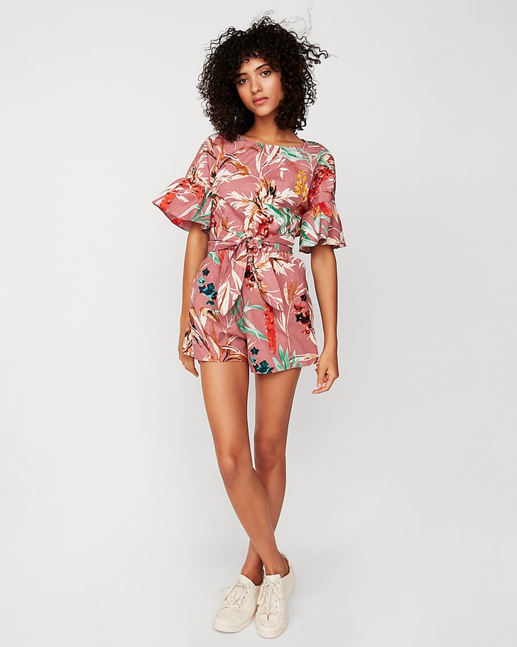 Express Pink Floral Ruffle-Sleeve Romper | Best Rompers 2018 | POPSUGAR ...