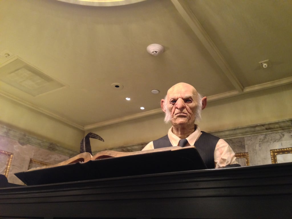 At Gringotts Money Exchange you can exchange your muggle money for Gringotts bank notes. You can also speak with an interactive animatronic goblin. The goblins are incredibly lifelike — it's a bit creepy.