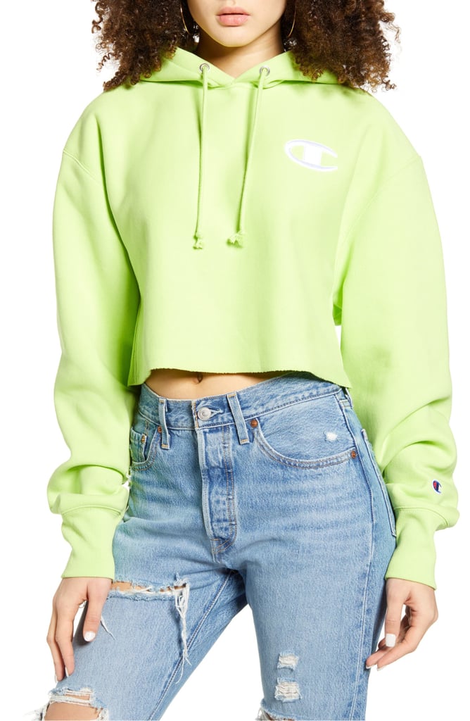 yellow champion cropped hoodie