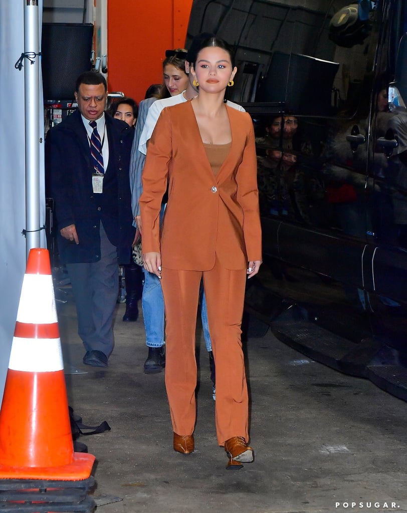 Selena Gomez's Burnt-Orange Suit and Yuul Yie Croc Boots