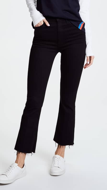 Black Flare Leg High Rise Jeans with Gold Exposed Back Zip - James Ascher