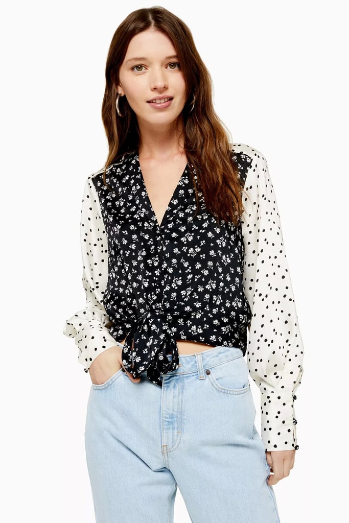 Topshop Mix Ditsy Tie Front Blouse