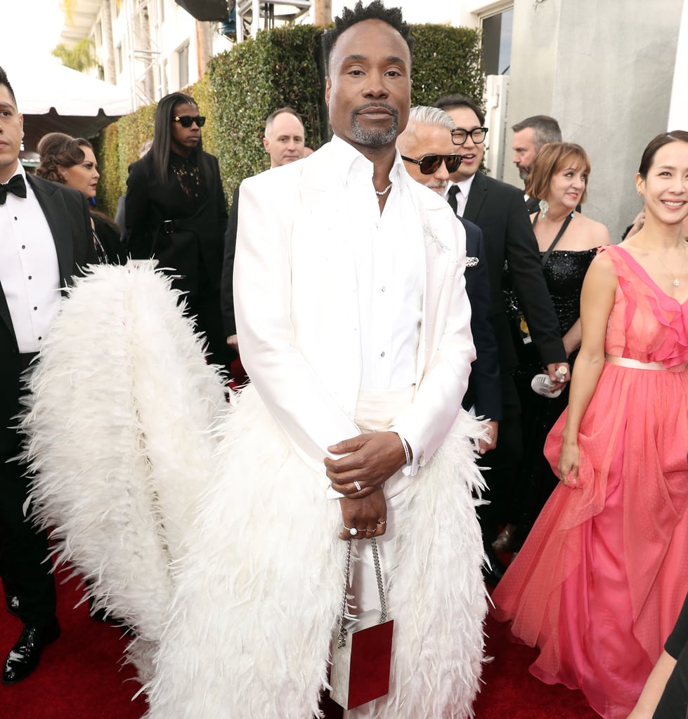 Billy Porter White Feather Suit at the Golden Globes 2020