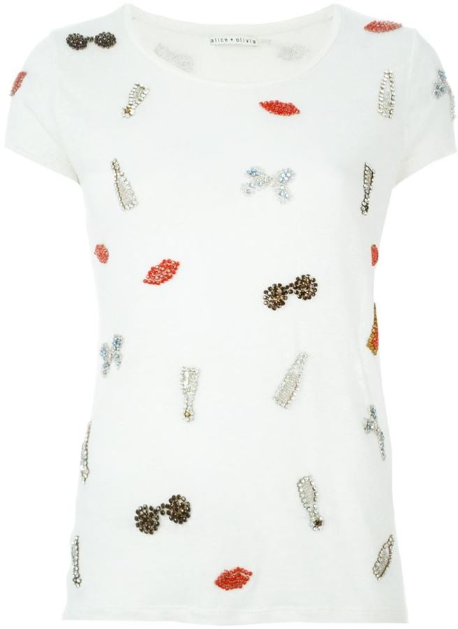 Alice + Olivia Crystal Embellished T-Shirt ($337)
