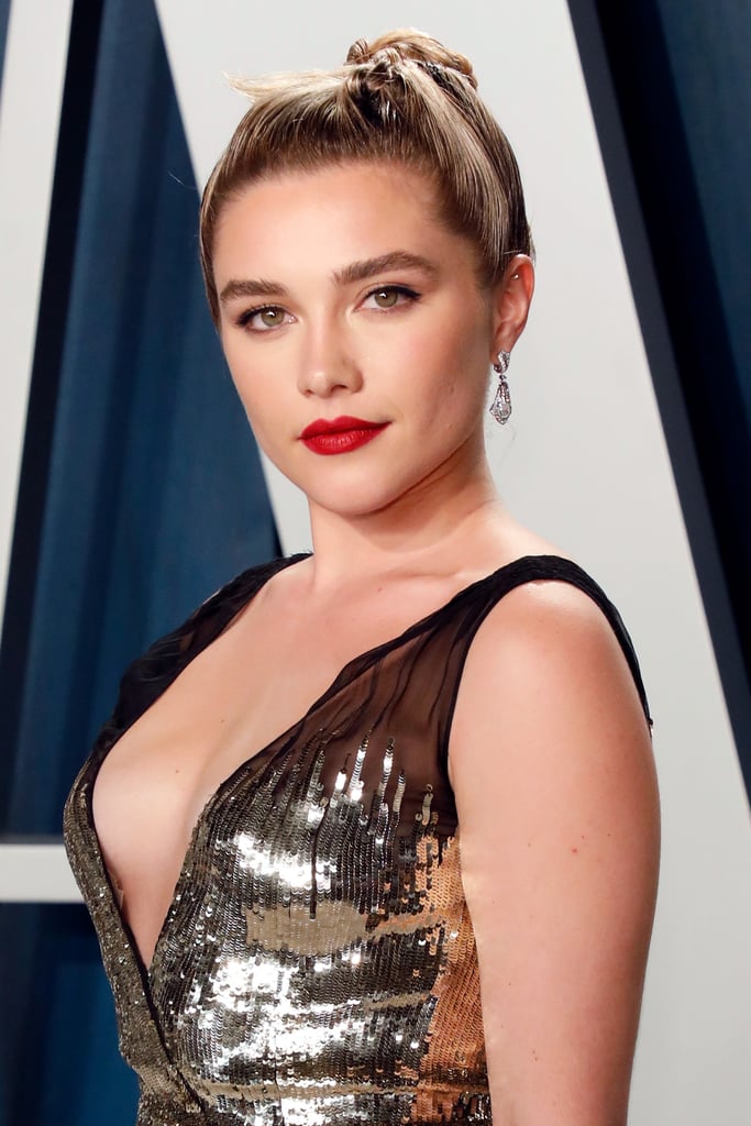 Florence Pugh At The 2020 Vanity Fair Oscar Party Florence Pughs Gold Dress At The Oscars 0127