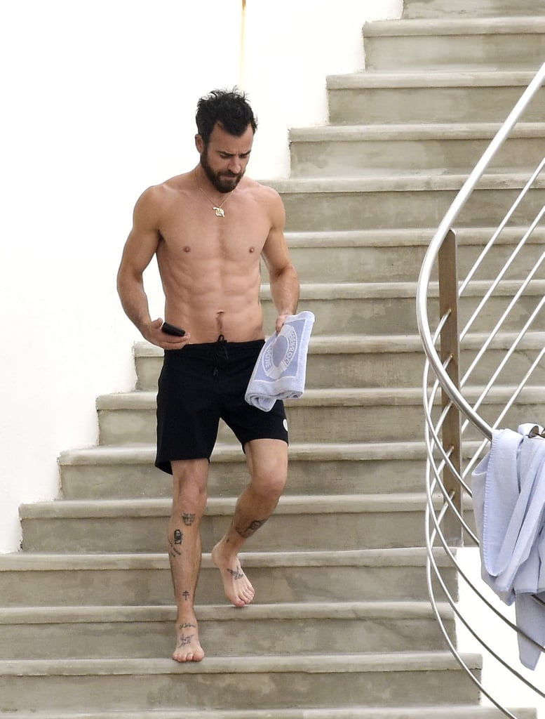Justin Theroux is really living the life. The Leftovers star had a fun-filled beach day with actresses Sienna Miller, Laura Harrier, and Emma Stone in the South of France on Wednesday. The group, which also included fashion journalist Derek Blasberg, looked to be having a blast as they jumped from a diving board and took a dip in the water at the Hotel du Cap-Eden-Roc in Cannes. 
Justin has been in France all week after attending the Louis Vuitton 2019 Cruise collection show, and last Saturday, he was spotted at the same beachy location for a swimming day with Spider-Man: Homecoming actress Laura. A few days later, he and Emma added fuel to persisting dating rumors when they were photographed relaxing in beach chairs together in a nearby French village. Justin has maintained that they're just friends, so maybe he is just basking in the single life this Summer.

    Related:

            
            
                                    
                            

            What Went Wrong? Everything We Know So Far About Jennifer Aniston and Justin Theroux&apos;s Split
