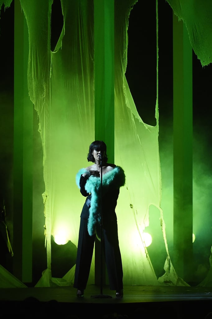 Rihanna Green Fur Scarf at Billboard Music Awards 2016