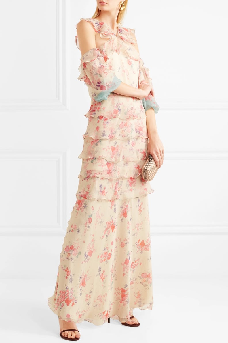 Vilshenko Alisanna Cold-Shoulder Printed Crinkled Silk-Chiffon Gown