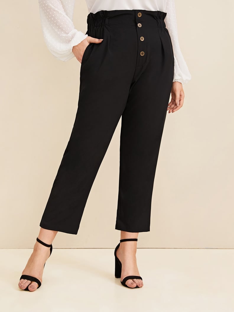 SheIn Plus Button Detail High Waist Straight Leg Pants