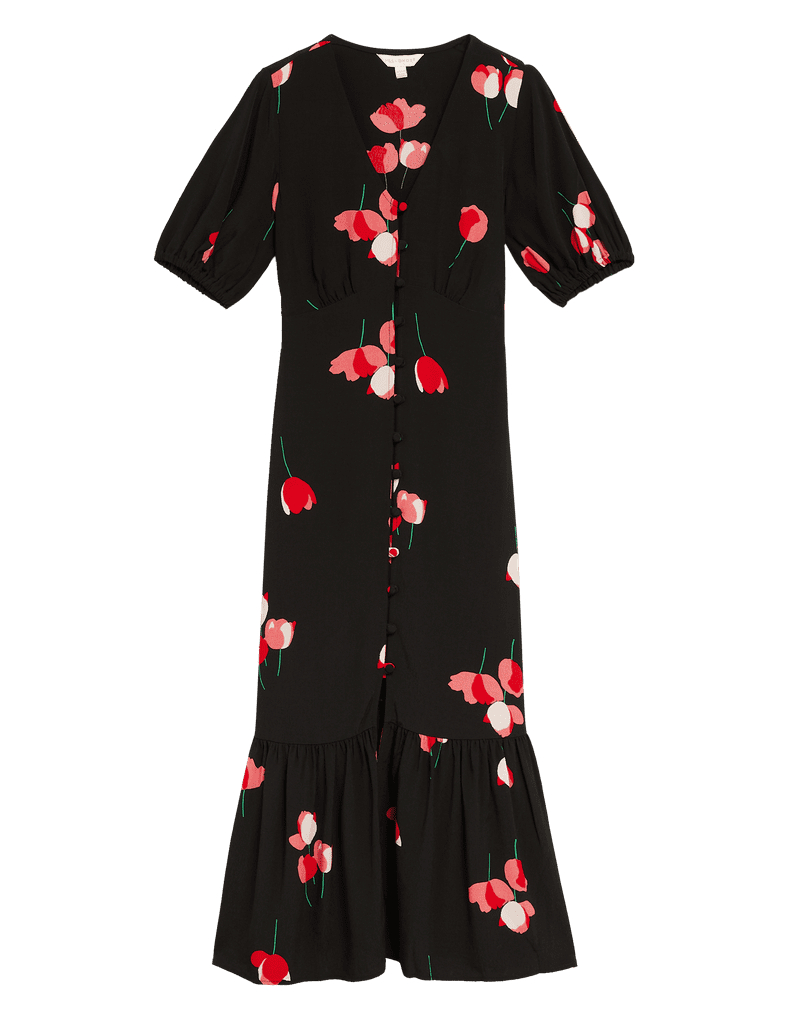 M&S X Ghost Floral V-Neck Button Through Midi Tea Dress