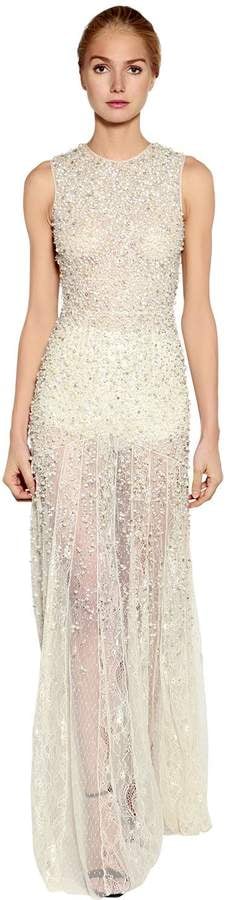 Amen Couture Embellished Stretch Lace Gown