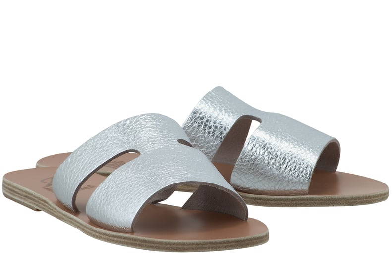 Ancient Greek Sandals Apteros Metallic Leather Slides