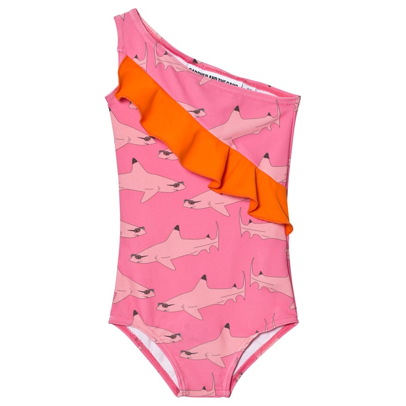 Pink Shark Print One-Shoulder Swimsuit