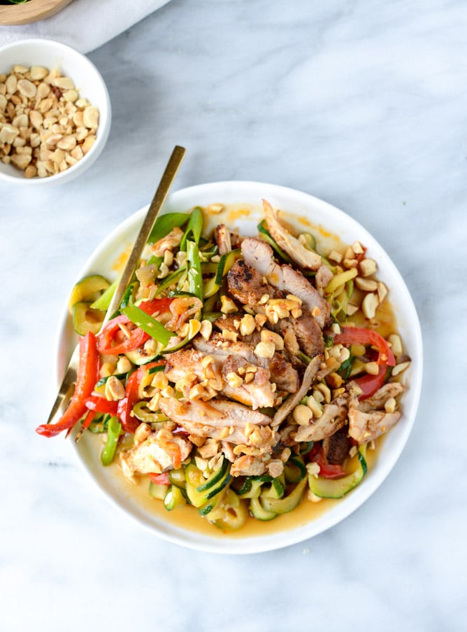 Thai Drunken Zucchini Noodles With Spicy Honey Chicken